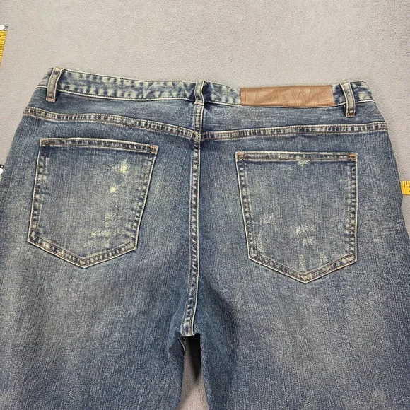 Loewe Jeans Mens Selvedge Blue Medium Wash Distressed Slim Tapered Fits 36x27